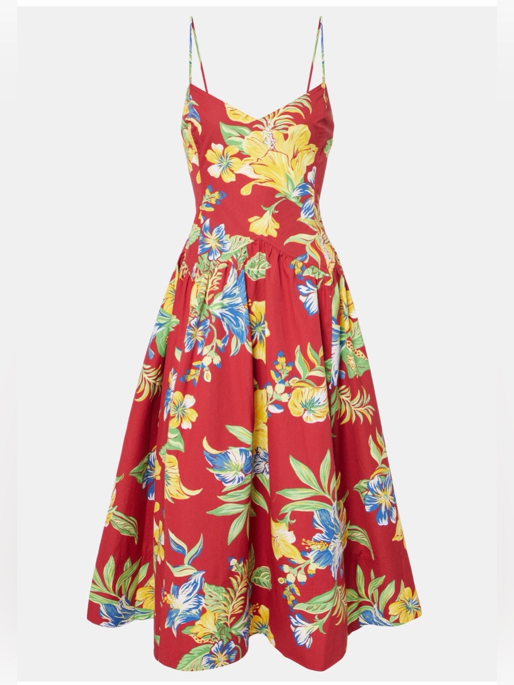 POLO BY RALPH LAUREN TROPICAL PRINT MIDI DRESS COLOR RED SIZE 6/0 NWT SOLD OUT !